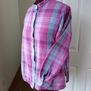 Blair Heavyweight Flannel Button-up Shirt XL retro pink plaid blouse top LS